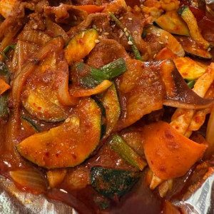 Stir-Fried Spicy Squid and Pork Belly (오삼불고기)