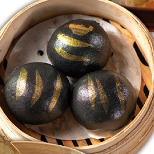 D03. Steamed Salty Egg Yolks Charcoal Bun 黑金流沙包