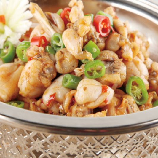 84. Pig Stomach & Frogs with Ginger and Scallion 菜心薑蔥炆肚田雞