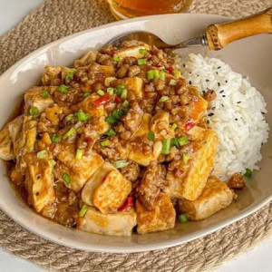 Minced Meat with Tofu on Rice with Tomato Sauce 紅燒豆腐肉碎飯