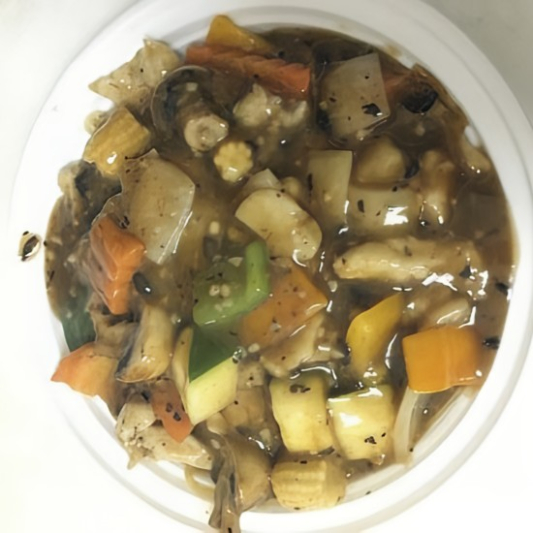 C5. Chicken with Peppers & Black Bean Sauce Crispy Chow Mein 豉椒鸡片炒麵