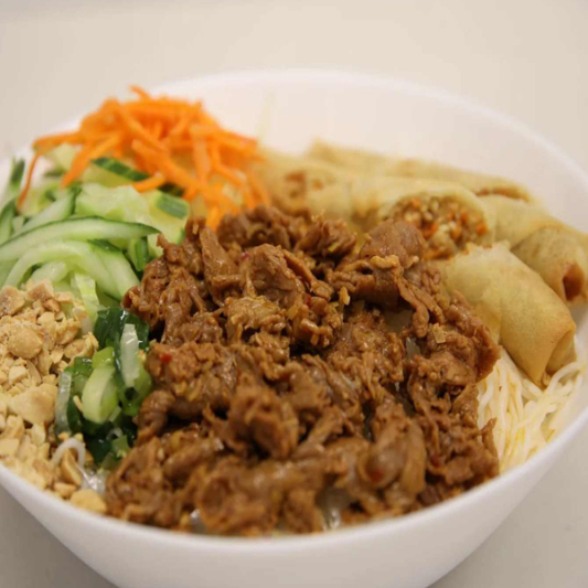 21. Beef Sate Vermicelli & Spring Rolls