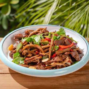 Fried Frank Steak with Mushrooms, Ginger & Green Onion