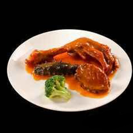 62. Braised Goose Feet (3 pcs) & Veggies in Abalone Sauce 鲍汁菜苗扒鵝掌