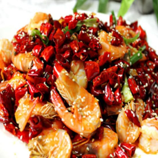 Dry-Fried Tiger Prawns with Chili 乾煸老虎蝦