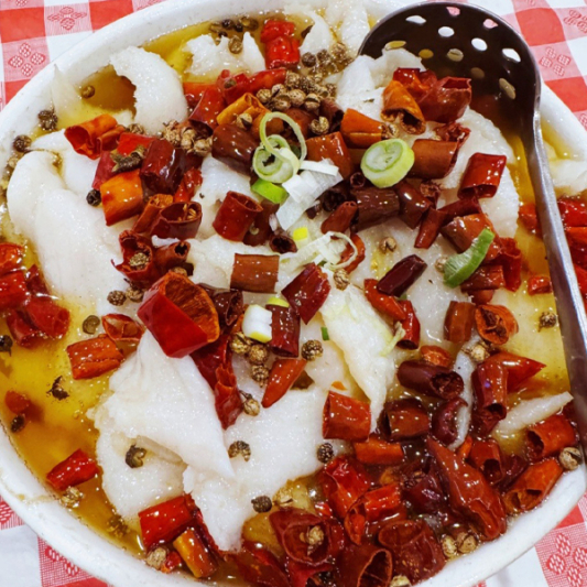 1A-1C. Sliced Fish in Hot Chili Oil with Cabbage 水煮鱼（白菜底)