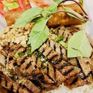 Grilled Beef and Imperial Roll on Vermicelli & Salad