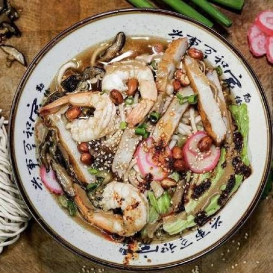 Seafood Noodles in Homemade Bone Soup