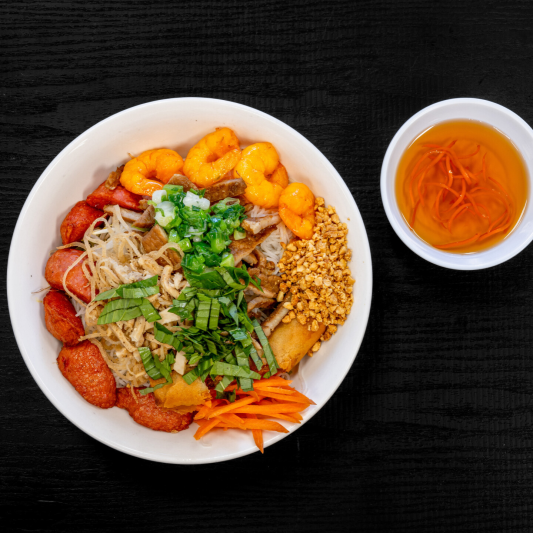 35B. Grilled Pork, Shredded Pork, Charbroiled Meatball & Spring Roll