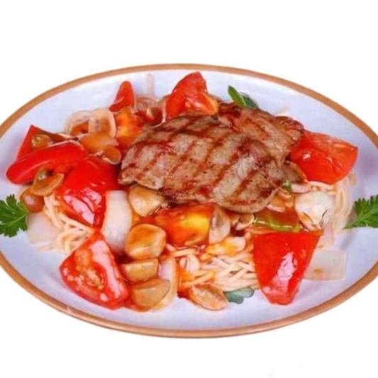 Baked Pork Chop Spaghetti with Tomato Sauce