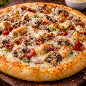 Chicken and Bacon Alfredo Pizza