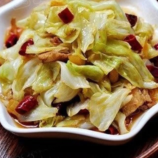 Stir-Fried Szechuan-Style Cabbage in Casserole (with Meat) 干锅手撕包菜(有猪肉)