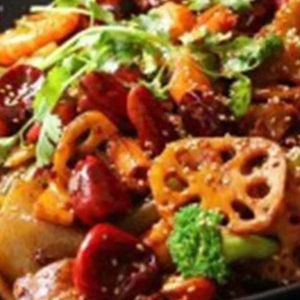 Spicy Pork with Frog Legs and Mixed Vegetables in Pot