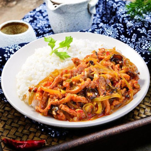 Yu-Xiang Shredded Pork on Rice with Braised Egg