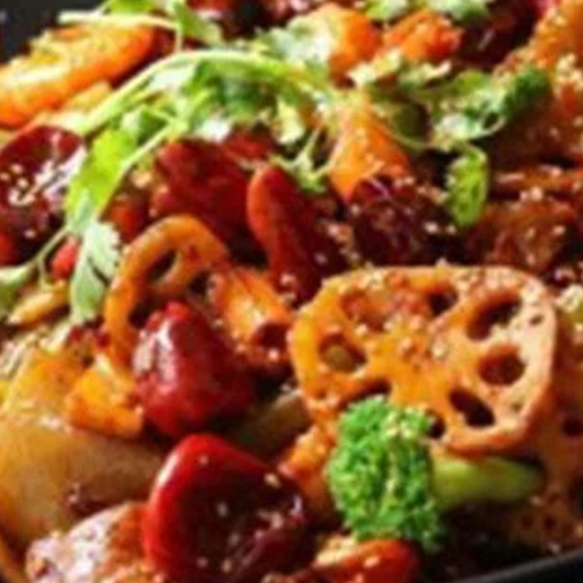 Spicy Pork with Frog Legs and Mixed Vegetables in Pot