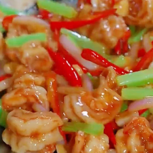 11. Stir-Fried Prawns with Eggplant in Special Sauce 燒汁茄子炒虾球