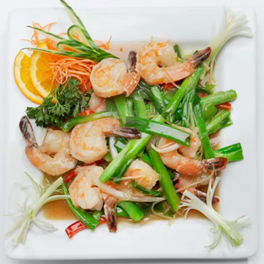 32. Sauteed Shrimp with Ginger and Scallions / Crevettes saut&eacute;es au gingembre et aux &eacute;chalotes