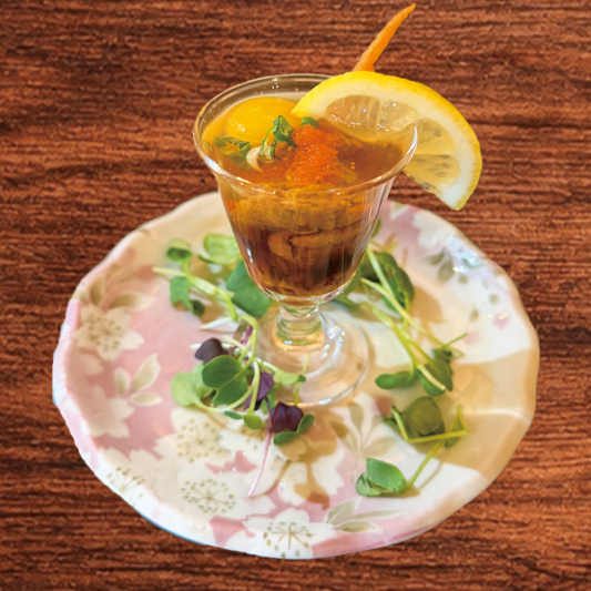 A19. Uni Shooter with Quail Egg, Ponzu Sauce, Sake, Scallion