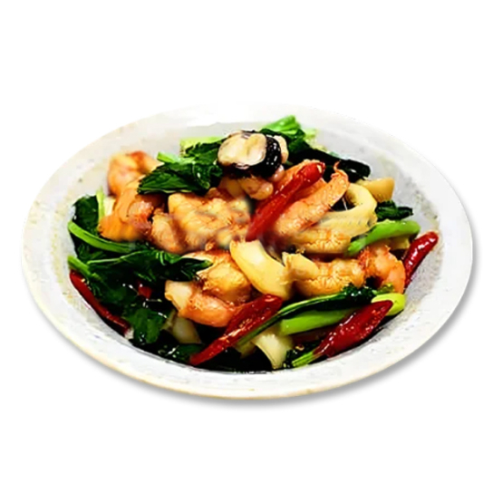 Stir-Fried Mixed Seafood with Vegetables 时菜炒杂锦海鲜