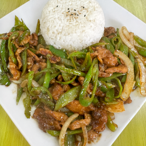 308. Rice with Stir-Fried Pork & Green Peppers 青椒肉丝饭