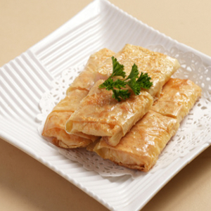 Shrimp-Stuffed & Pea Tips Bean Curd Roll 鮮蝦豆苗煎腐皮卷