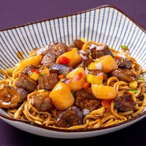 Baked E-Fu Noodles with Eggplants & Scallop 魚香茄子玉帶燜伊麵