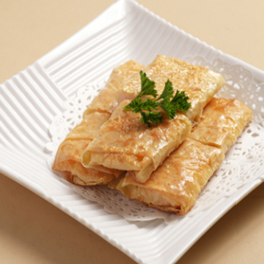 Shrimp-Stuffed & Pea Tips Bean Curd Roll 鮮蝦豆苗煎腐皮卷