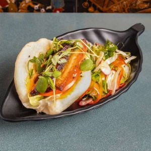 Roasted Pork Belly Bao Bun with Side Salad