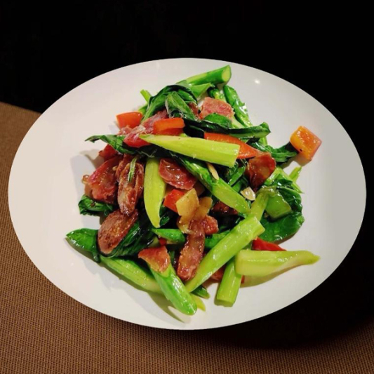 Saut&eacute;ed Gai Lan with Salt Pork Belly 腊香芥兰