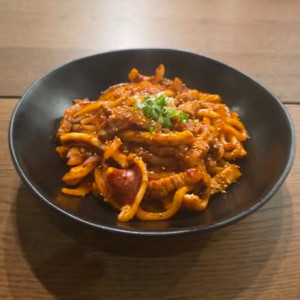 Spicy Stir-Fried Squid and Pork Belly Udon