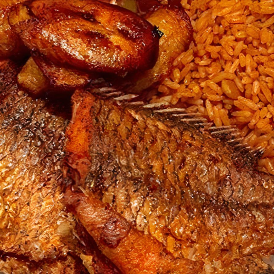 Jollof Rice with Fish and Plantain