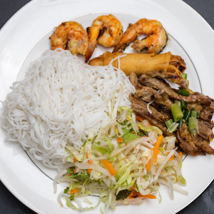 B2. Vermicelli with Egg Roll, Grilled Shrimp, & Grilled Meat