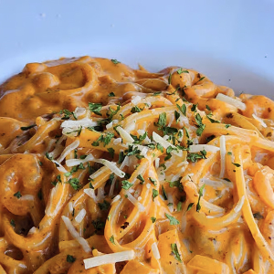 Creamy Shrimp Spaghetti + Drink