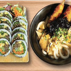 Udon + Vegetable Kimbob + Drink