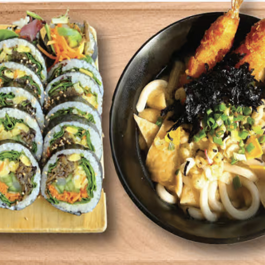 Udon + Vegetable Kimbob + Drink