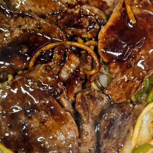 Steak Tips over Pasta