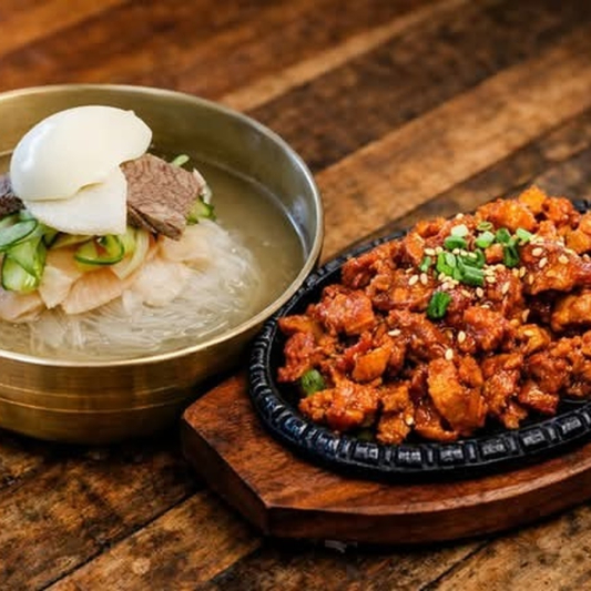 Cold Noodles + Spicy Pork BBQ / 물냉면+ 제육