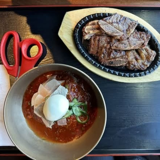Spicy Noodles with Raw Fish + LA Galbi / 회냉면 + LA갈비