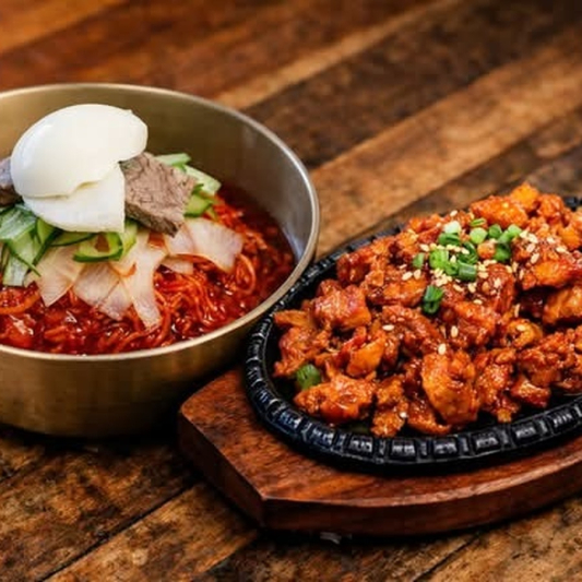 Spicy Noodles + Spicy Pork BBQ / 비빔냉면+ 제육