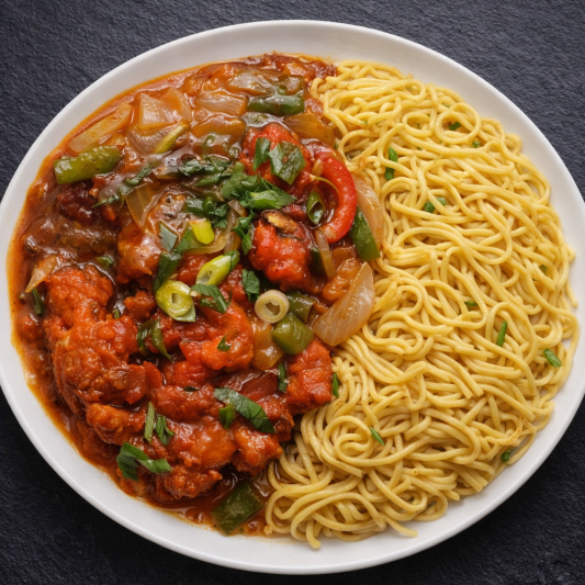 Chilli Chicken with Garlic Noodles