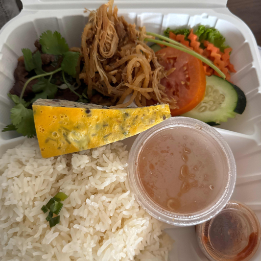 27. Rice Plate With Egg Meatloaf & Grilled Chicken Cơm Chả, G&agrave; Nướng