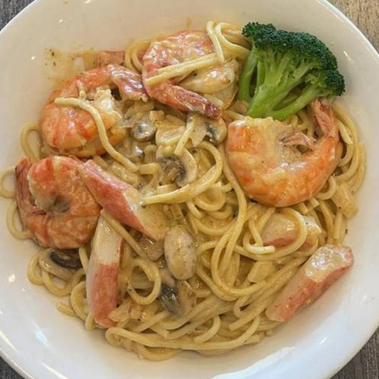 Tiger Prawn Spaghetti in Spicy Alfredo Sauce 香辣奶油老虎蝦意粉