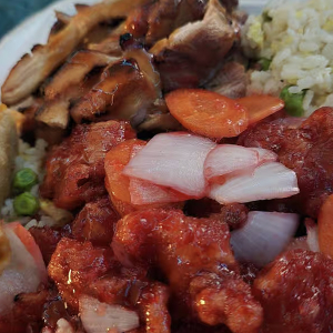 S3. Chicken Teriyaki and Sweet & Sour Chicken with Gyoza (2 pcs)