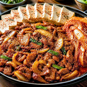 Spicy Pork (제육 두부 김치) Includes 5 Side Dishes and Rice