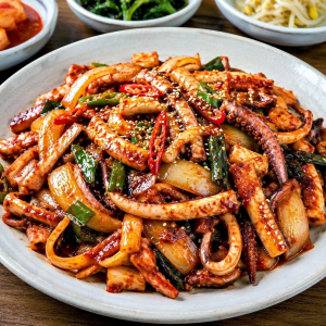 Spicy Stir-Fried Squid (오징어볶음) Includes 5 Side Dishes and Rice