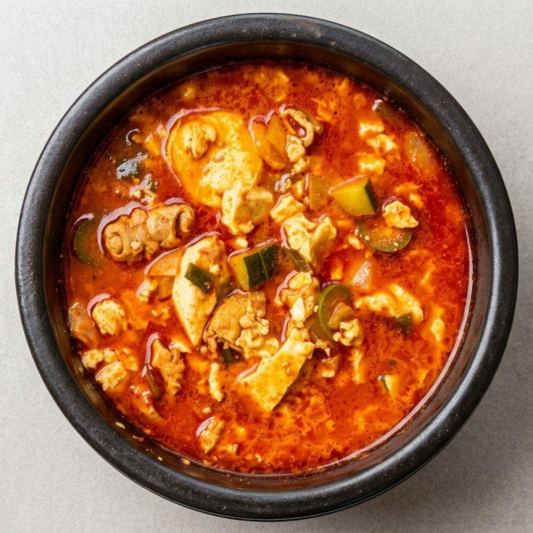 Gopchang Soft Tofu (곱창 순두부) Includes 5 Side Dishes and Rice