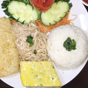 C20. Shredded Pork Skin, Egg Cake, Fried Shrimp Cake