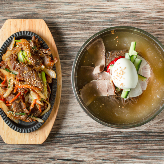 Buckwheat Iced Noodle Soup (물냉면) + LA Galbi Combo (갈비 콤보)