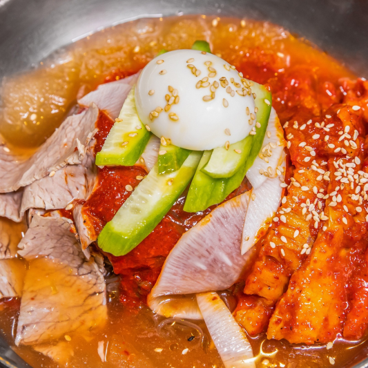 33. Sekimi Chic Naengmyeon (새끼미  칡냉면) / Buckwheat Spicy Sekimi Noodles, Slice Skate & Beef