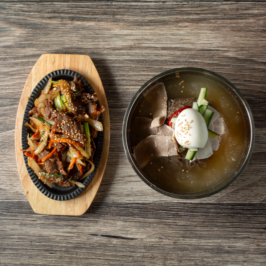 Buckwheat Iced Noodle Soup (물냉면) + Bulgogi Combo (불고기 콤보)
